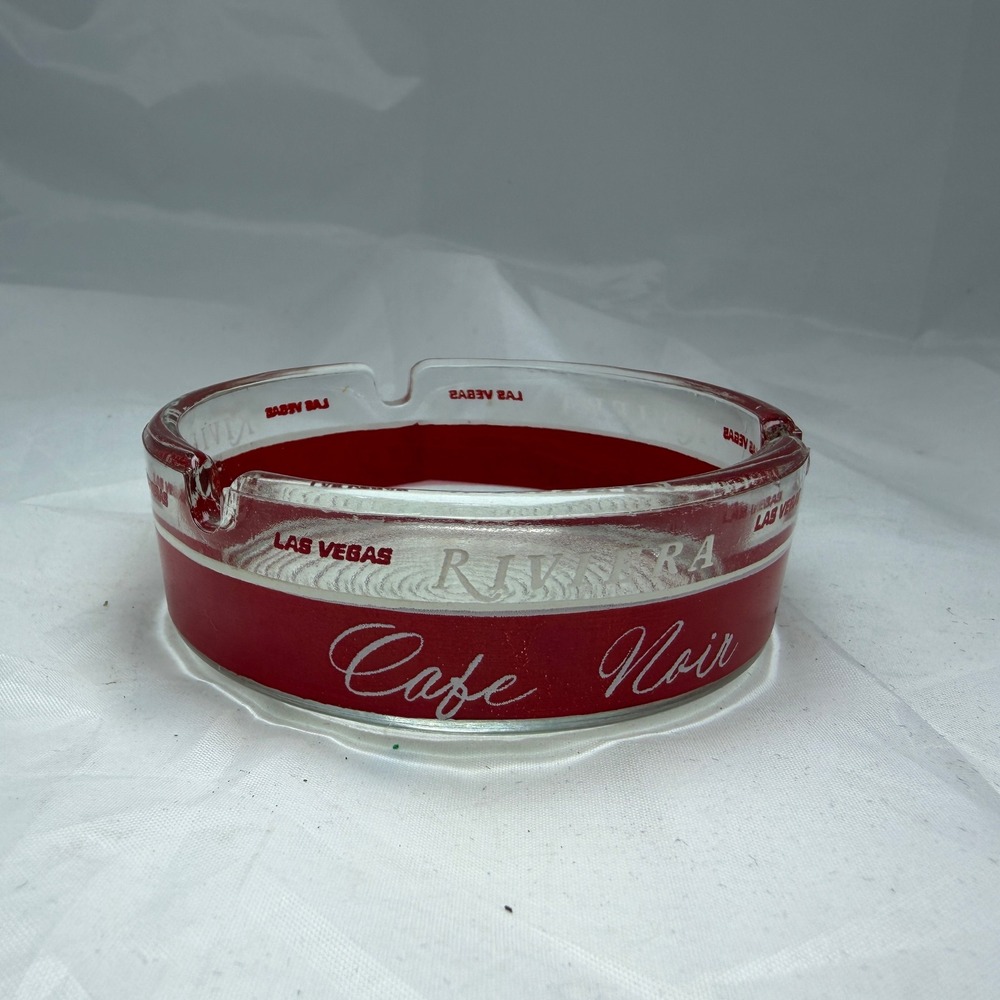 Vintage Riviera Las Vegas Glass Ashtray Cafe Noir Lighthouse Red White Clear